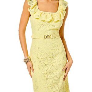 Lilly Pulitzer Ryann Sheath Sleeveless Cotton Dress Eyelet Yellow Creme Fraiche